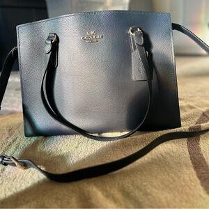 Coach Navy and Burgundy Leather Tatum Carryall Bag